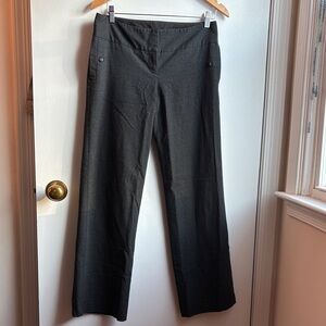 Chic Dark Gray Pinstripe Wide-Leg Pants Low Rise 4 pocket Dress Business Slacks